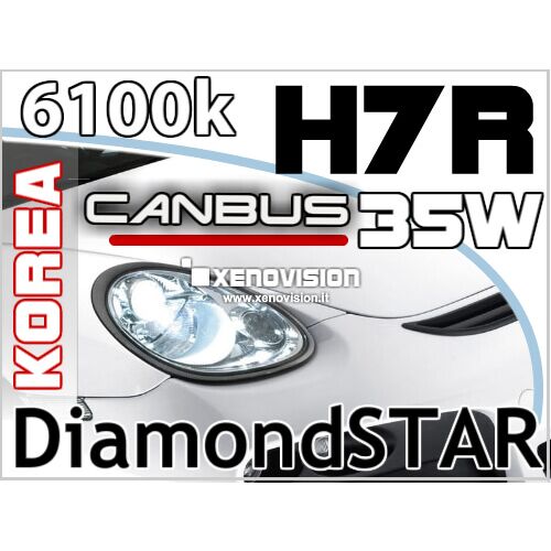 0 Kit xenon 35W Canbus - H7-R Korea Bianco Lunare 6100k <strong>Qualità Massima in Italia.</strong> Equipaggiato con le lampade più potenti, più brillanti, dal colore più puro. Le uniche con esclusiva geometria Antiriflessi FocusPRO (F+) per una centratura massima del fuoco del tuo faro. Tecnologia digitale esclusiva Xenovision 64 Bit - Kit xenon completo.